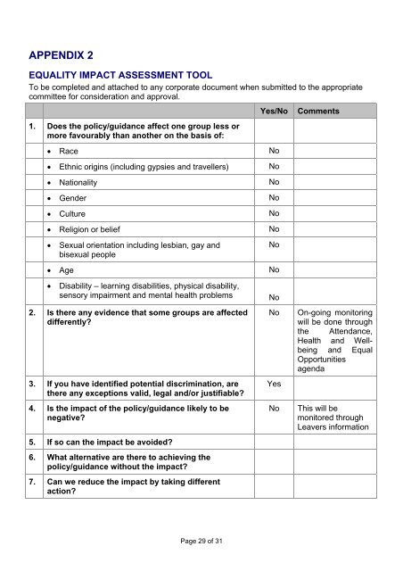 Managing Attendance Policy - Halton and St Helens PCT