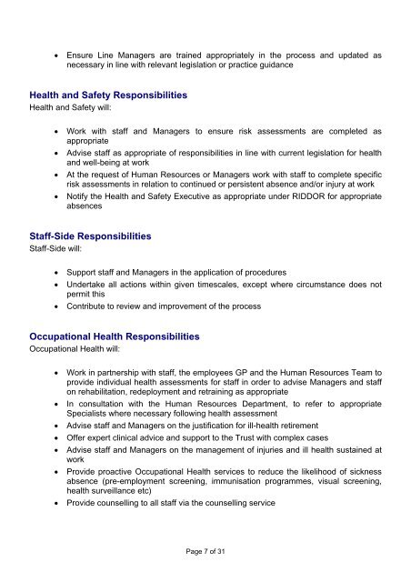 Managing Attendance Policy - Halton and St Helens PCT