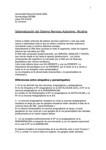 Sistematización del Sistema Nervioso Autonómo. Nicotina