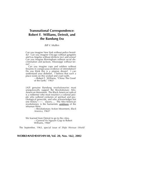 Transnational Correspondence: Robert F ... - Works and Days