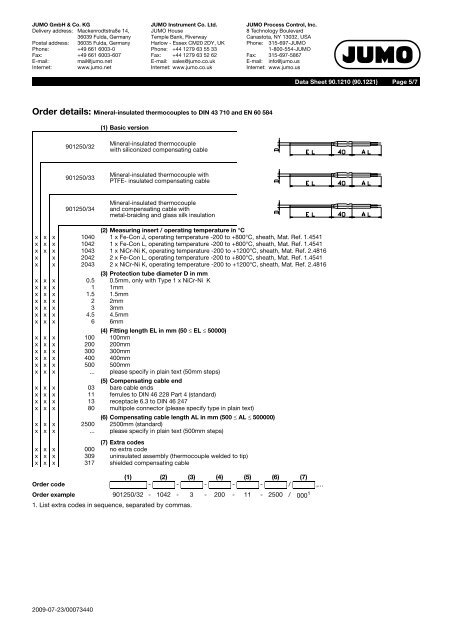 Mineral-insulated thermocouples to DIN 43 710 and EN 60 584 - Jumo