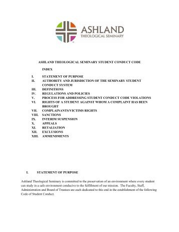 ashland theological seminary student conduct code index i ...