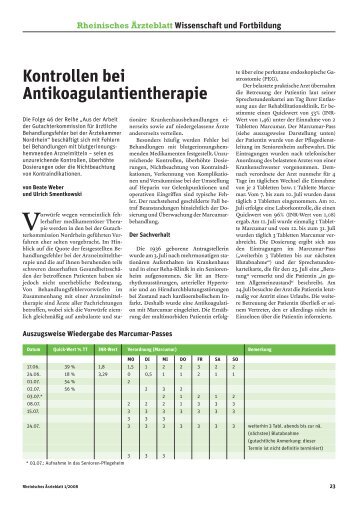 Kontrollen bei Antikoagulantientherapie - Ãrztekammer Nordrhein