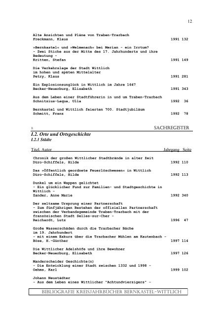 Sachregister - Landkreis Bernkastel-Wittlich