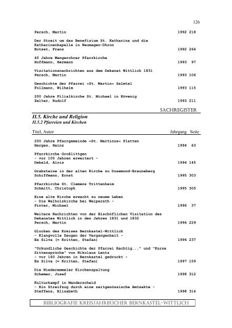 Sachregister - Landkreis Bernkastel-Wittlich