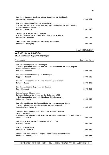 Sachregister - Landkreis Bernkastel-Wittlich