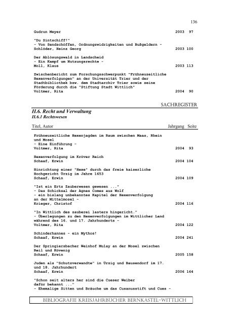 Sachregister - Landkreis Bernkastel-Wittlich