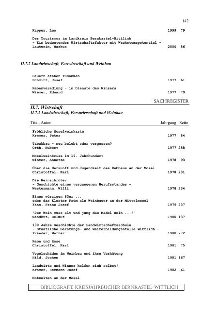 Sachregister - Landkreis Bernkastel-Wittlich