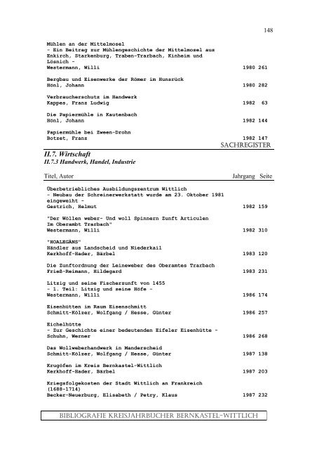 Sachregister - Landkreis Bernkastel-Wittlich