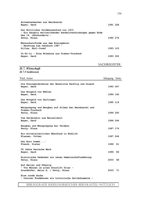 Sachregister - Landkreis Bernkastel-Wittlich