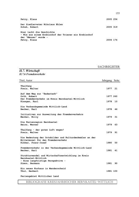 Sachregister - Landkreis Bernkastel-Wittlich