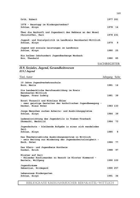 Sachregister - Landkreis Bernkastel-Wittlich