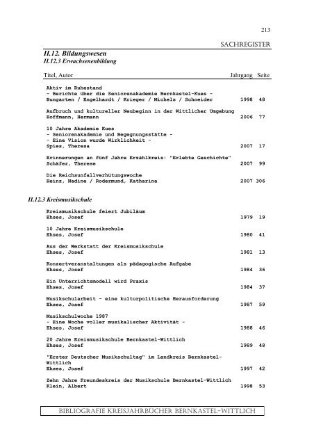 Sachregister - Landkreis Bernkastel-Wittlich