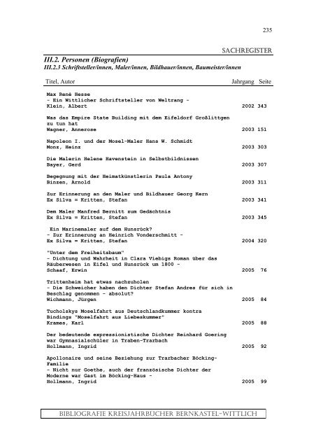 Sachregister - Landkreis Bernkastel-Wittlich