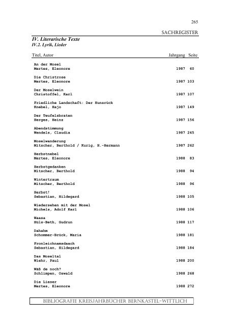 Sachregister - Landkreis Bernkastel-Wittlich