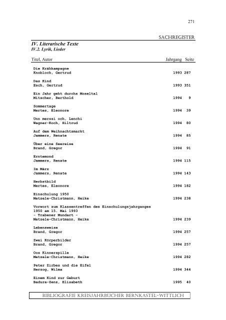 Sachregister - Landkreis Bernkastel-Wittlich