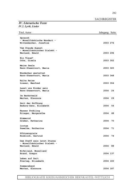 Sachregister - Landkreis Bernkastel-Wittlich