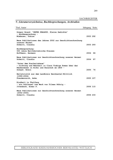 Sachregister - Landkreis Bernkastel-Wittlich