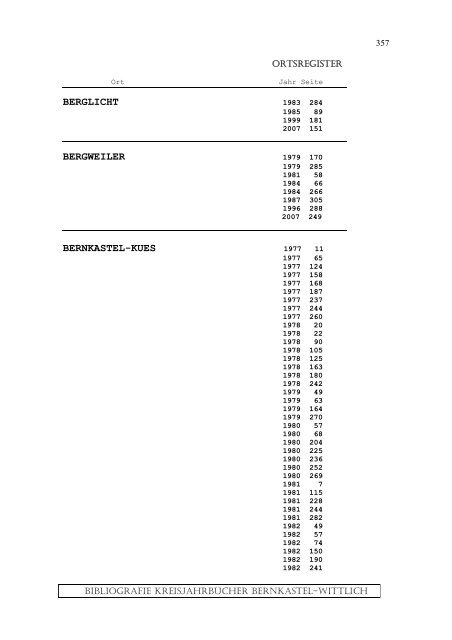 Sachregister - Landkreis Bernkastel-Wittlich