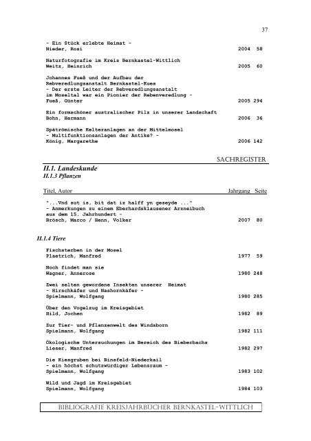 Sachregister - Landkreis Bernkastel-Wittlich