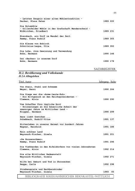 Sachregister - Landkreis Bernkastel-Wittlich