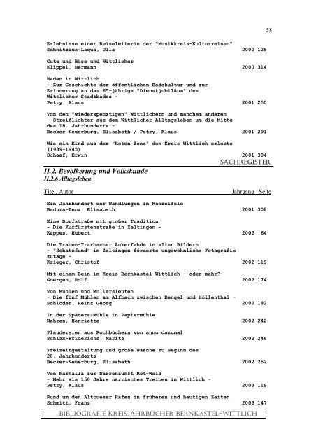 Sachregister - Landkreis Bernkastel-Wittlich