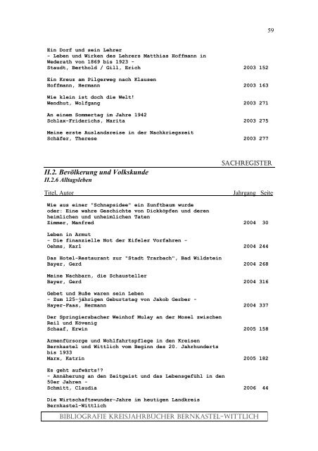 Sachregister - Landkreis Bernkastel-Wittlich