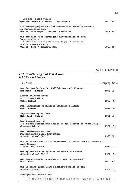 Sachregister - Landkreis Bernkastel-Wittlich