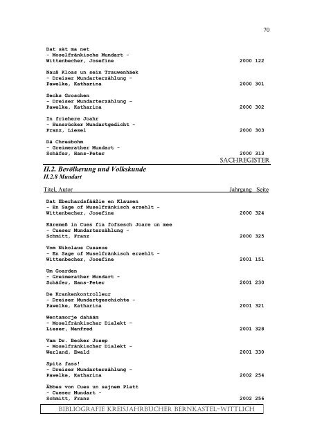 Sachregister - Landkreis Bernkastel-Wittlich