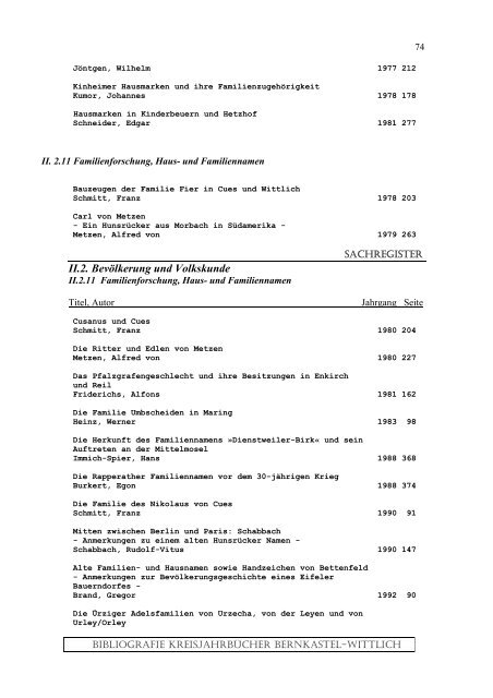 Sachregister - Landkreis Bernkastel-Wittlich