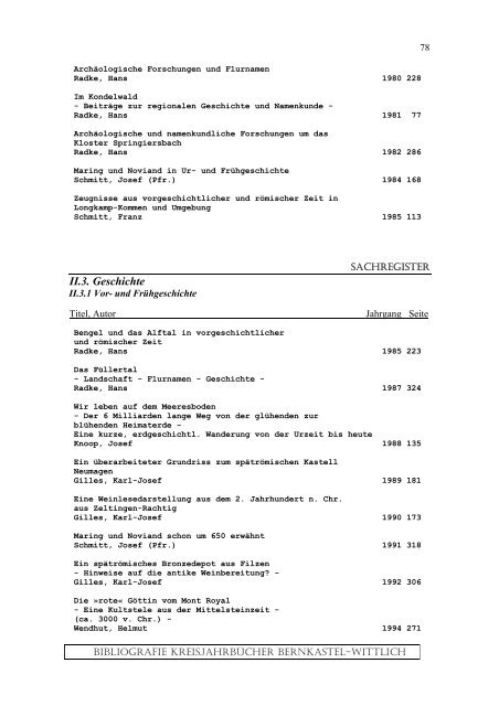 Sachregister - Landkreis Bernkastel-Wittlich