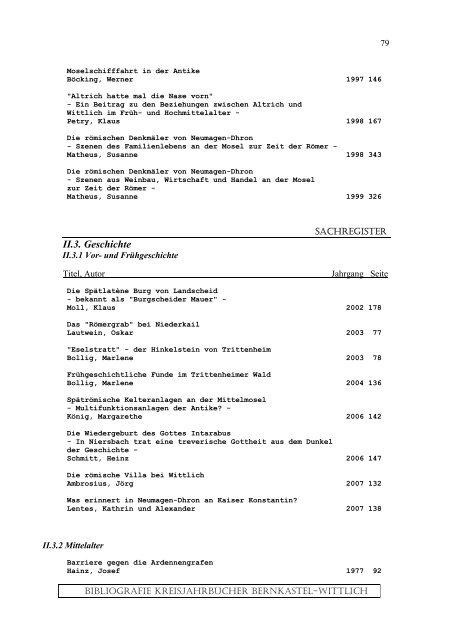 Sachregister - Landkreis Bernkastel-Wittlich