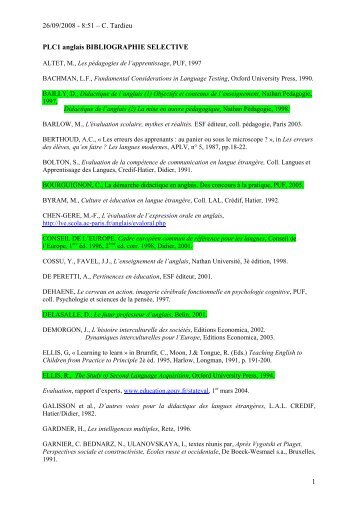 biblio PLC1anglais08-09 - Espace Langues