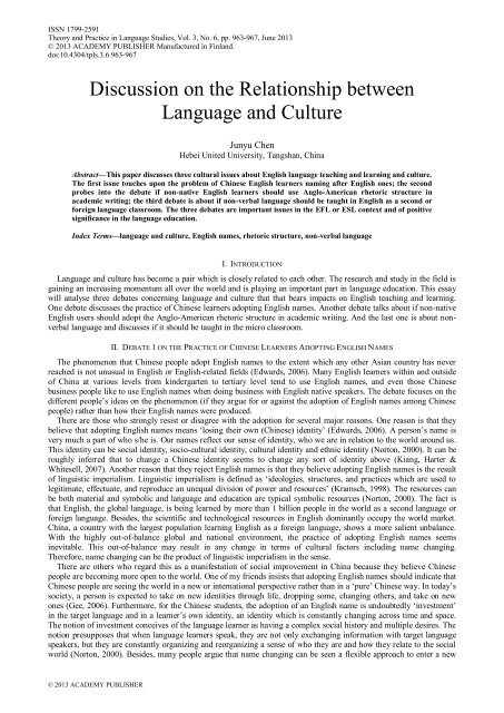 Theory and Practice in Language Studies Contents - Academy ...