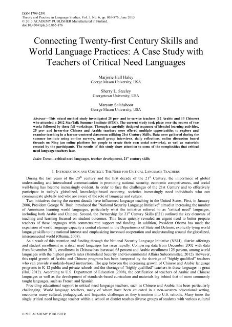 Theory and Practice in Language Studies Contents - Academy ...