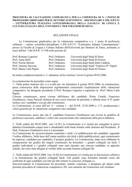 Relazione finale - UniversitÃ  per Stranieri di Siena