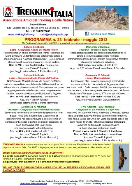 PROGRAMMA n. 23 febbraio - maggio 2013 - Trekking Italia