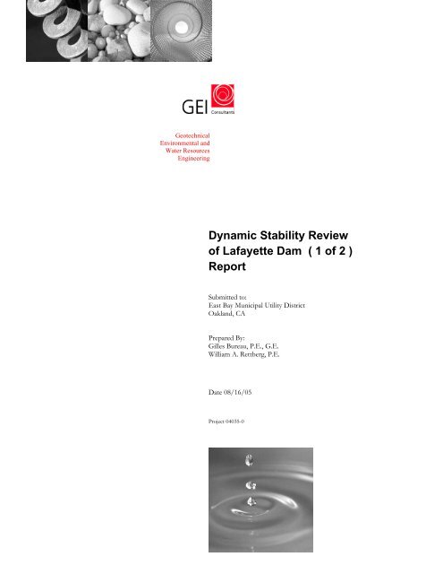 Lafayette Dam Stability Report East Bay Municipal Utility District Lafayette Dam Stability Report East Bay Municipal Utility District