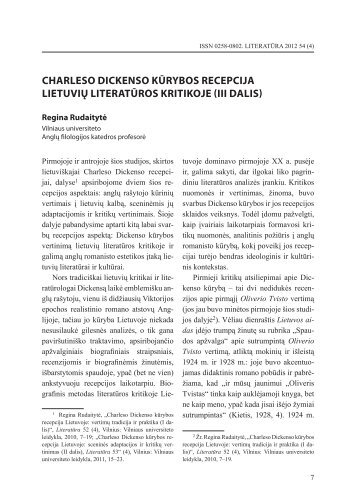 charleso dickenso kūrybos recepcija lietuvių literatūros ... - Literatūra