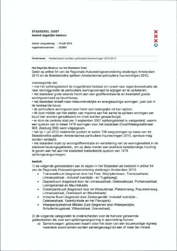 Verdeelbesluit splitsen - Stadsdeel Oost