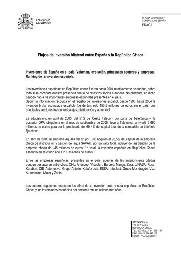 Flujos de InversiÃ³n bilateral entre EspaÃ±a y la RepÃºblica ... - Fedeto.es