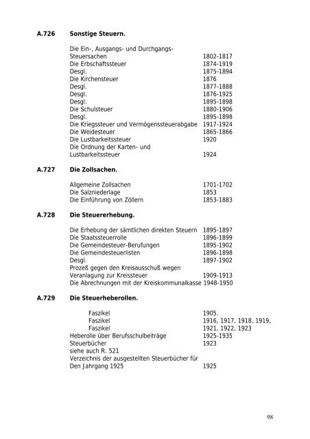Findbuch zum Hauptbestand des Stadtarchivs Wunstorf