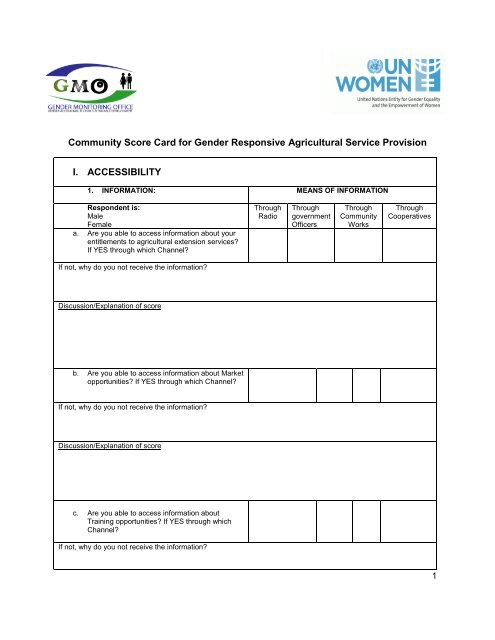 Community Score Card for Gender Responsive Agricultural Service ...