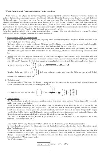 1 Wiederholung und Zusammenfassung: Vektoranalysis Wenn wir ...