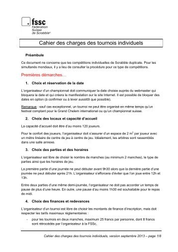 Cahier des charges des tournois individuels - FÃ©dÃ©ration Suisse de ...