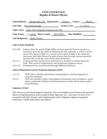 Unit IX: Light - Bremen High School District 228
