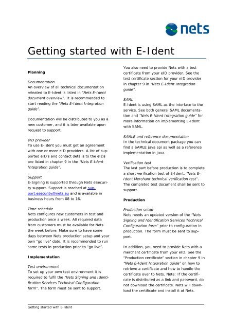 Getting started with E-Ident - Nets