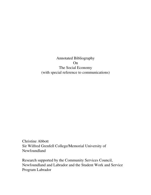 Annotated Bibliography On The Social Economy