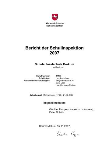 Endbericht der Schulinspektion 2007 - Inselschule Borkum