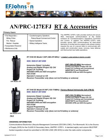 AN/PRC-127EFJ RT & Accessories - EFJohnson